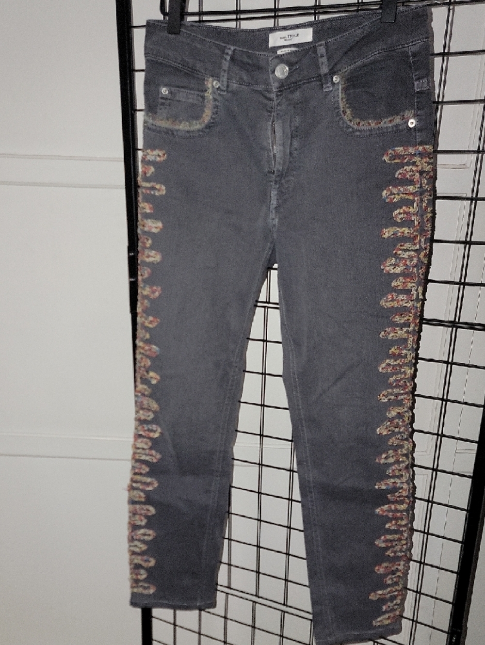 Isabel Marant ÈTOILE Charcoal Gray Cropped Jeans with Side Lace Trim - Picture 2 of 16